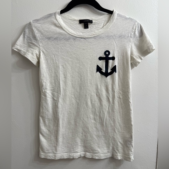 J.Crew White T-Shirt with Plaid Anchor - Picture 1 of 4